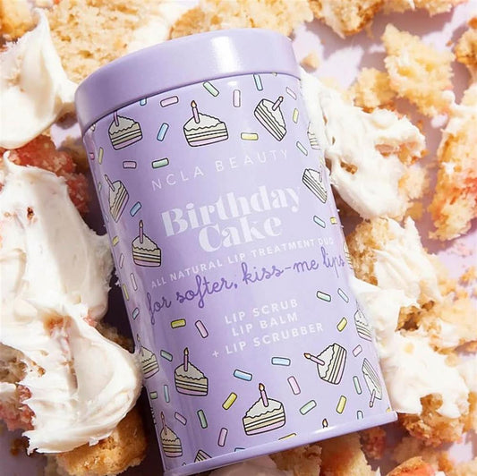NCLA Beauty Lippenpflegeset Birthday Cake, Balm 10 ml, Scrub 15 ml, inkl. Scrubber, feuchtigkeitsspendend, pflegend, duftend.