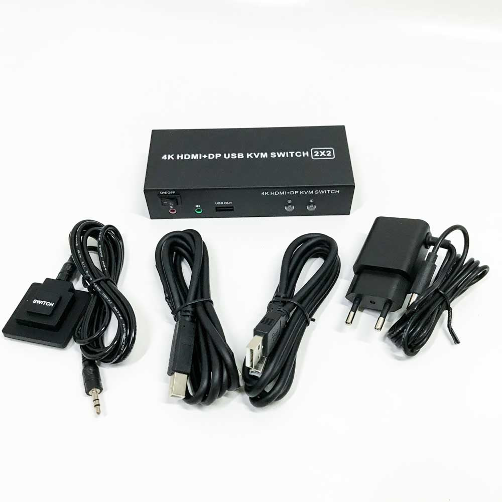 HDMI Displayport KVM Switch 2 Computers 2 Monitors 4K@60Hz 2 Port HDMI+DP KVM Switch Dual Monitor with 4 USB 2.0 Hub Dual Monitor Displayport KVM 2PCs share 1 set of keyboard mouse and 2 monitors