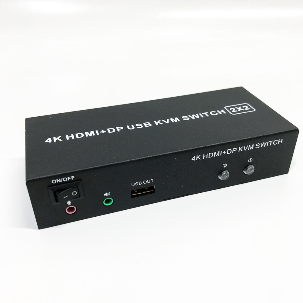 HDMI Displayport KVM Switch 2 Computers 2 Monitors 4K@60Hz 2 Port HDMI+DP KVM Switch Dual Monitor with 4 USB 2.0 Hub Dual Monitor Displayport KVM 2PCs share 1 set of keyboard mouse and 2 monitors