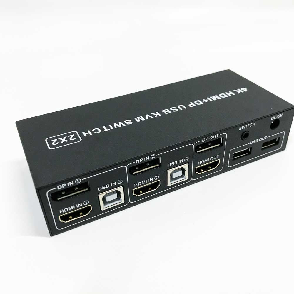 HDMI Displayport KVM Switch 2 Computers 2 Monitors 4K@60Hz 2 Port HDMI+DP KVM Switch Dual Monitor with 4 USB 2.0 Hub Dual Monitor Displayport KVM 2PCs share 1 set of keyboard mouse and 2 monitors