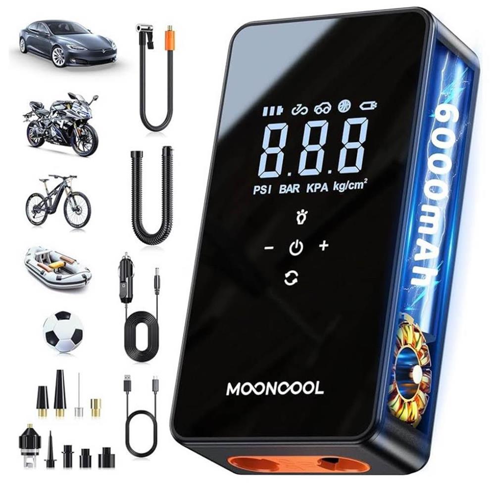 Elektrische Luftpumpe Doppelmotor 150 PSI 12V Multifunktions-Luftkompressor mit 6000 mAh Powerbank Auto Off LED für Auto Fahrrad Motorrad Bälle Schlauchboot orange