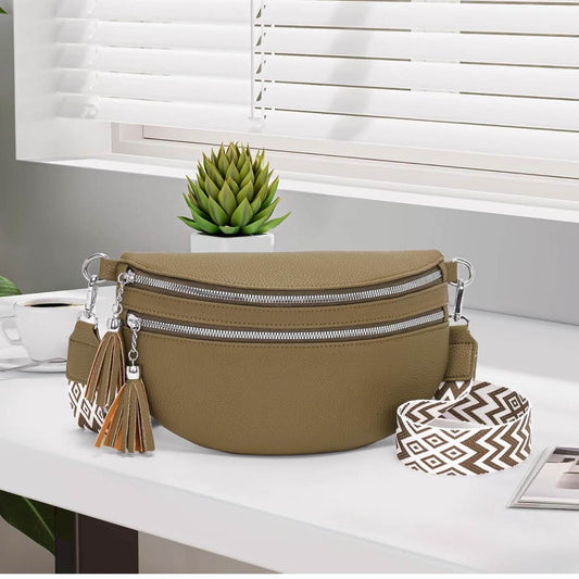 LANXINGLUO Bauchtasche, Crossbody Bag, mittelgroß, Graugrün, mit Kreditkartenfach, 2 Schultergurten