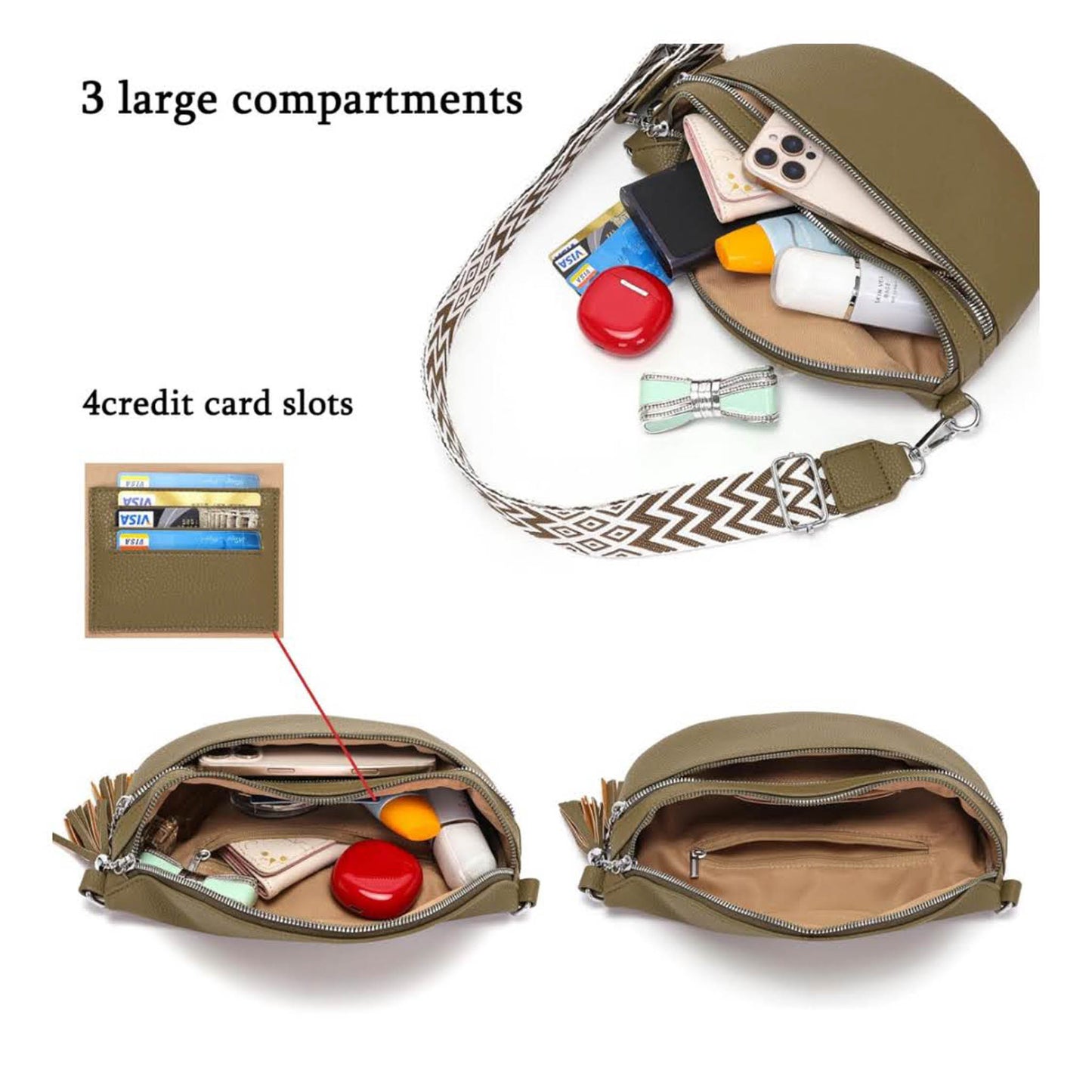 LANXINGLUO Bauchtasche, Crossbody Bag, mittelgroß, Graugrün, mit Kreditkartenfach, 2 Schultergurten