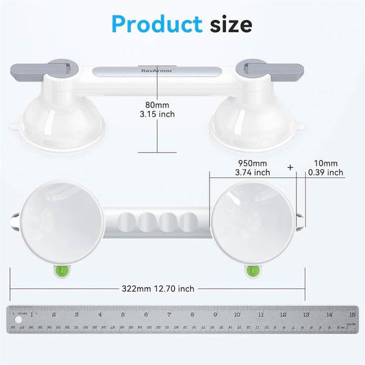 RavArmor 2 Stück Haltegriffe für die Dusche mit Sicherheitsfarbanzeige, Nano-Kleber-Vakuum-Saugnapf, verdickter Duschgriff für ältere Senioren, Grau mit Weiß