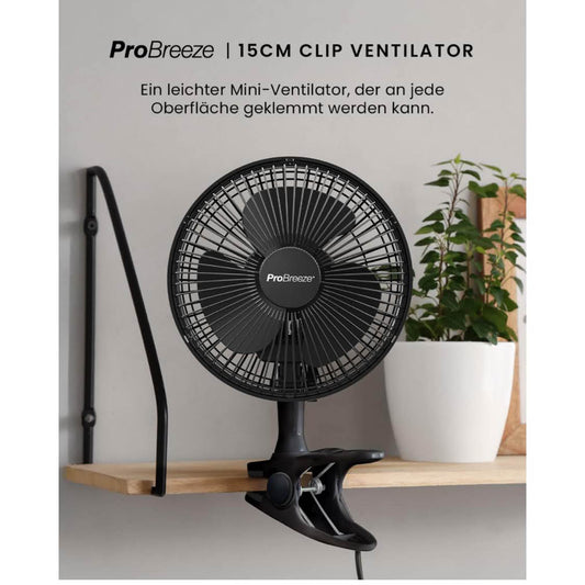 Pro Breeze Mini Ventilator, 20 cm, Tischventilator, 2 Geschwindigkeitsstufen, leise, stabiler Clip, ideal für Schreibtisch und Growbox.