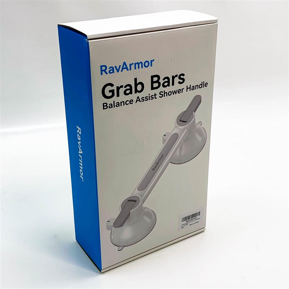 RavArmor 2 Stück Haltegriffe für die Dusche mit Sicherheitsfarbanzeige, Nano-Kleber-Vakuum-Saugnapf, verdickter Duschgriff für ältere Senioren, Grau mit Weiß