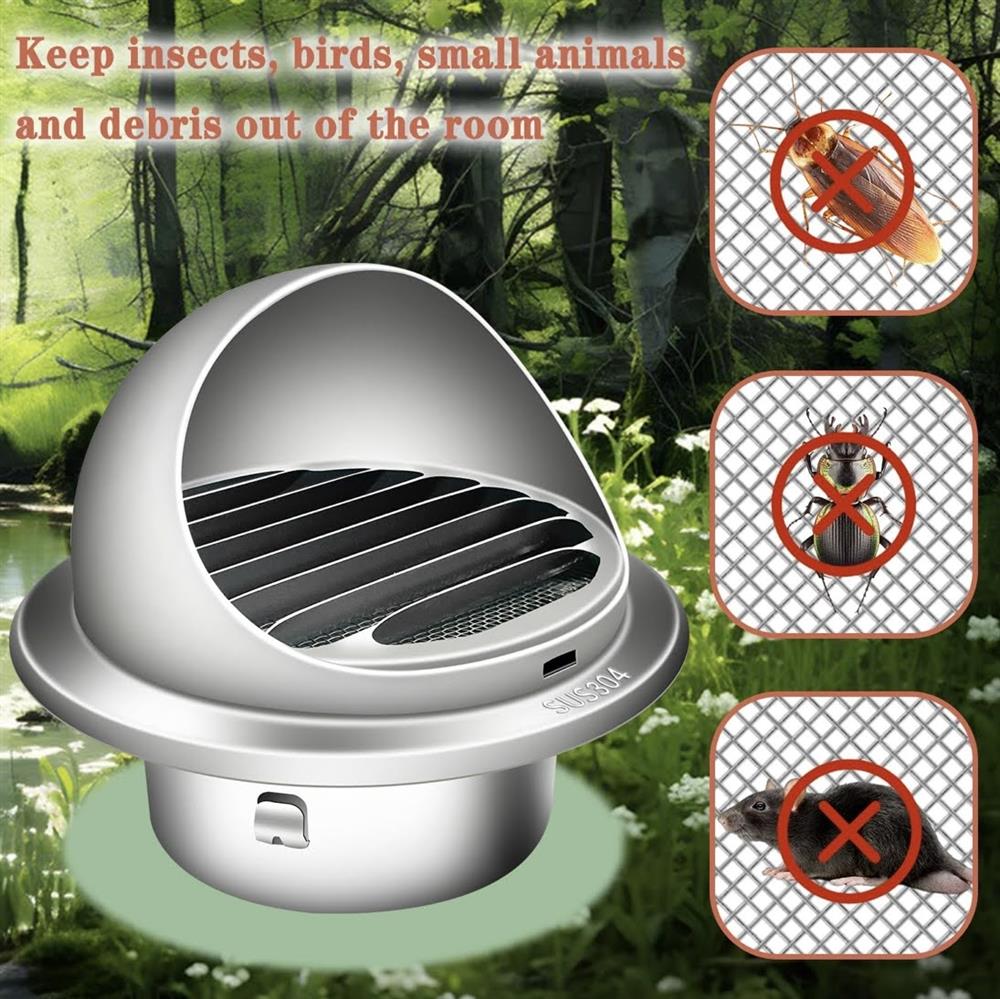Aygrochy ventilation grille 150mm with hat 304 stainless steel round exhaust grille insect screen flange louvre grille