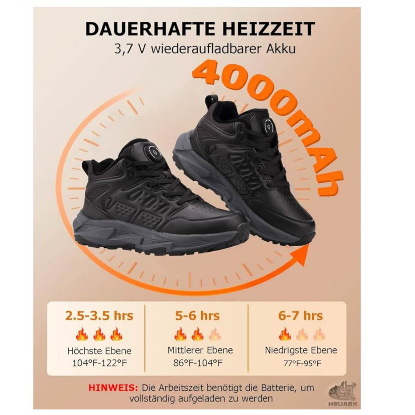 Beheizte Schuhe Herren Damen, Gr. 39, Heizschuhe, 3 Wärmeeinstellungen, 4000mAh Akku, ideal für Winter, Jagd, Skifahren, Camping.