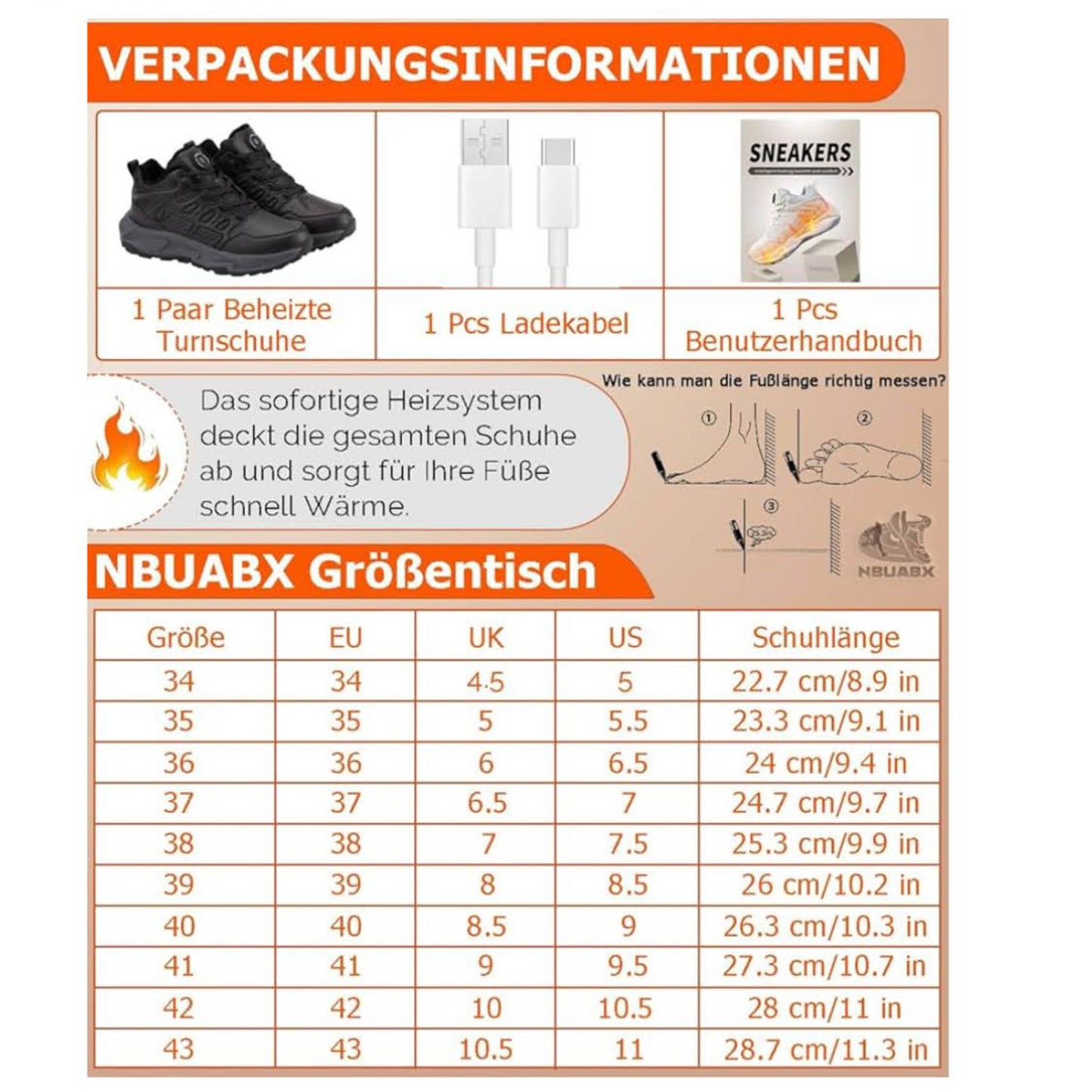 Beheizte Schuhe Herren Damen, Gr. 39, Heizschuhe, 3 Wärmeeinstellungen, 4000mAh Akku, ideal für Winter, Jagd, Skifahren, Camping.