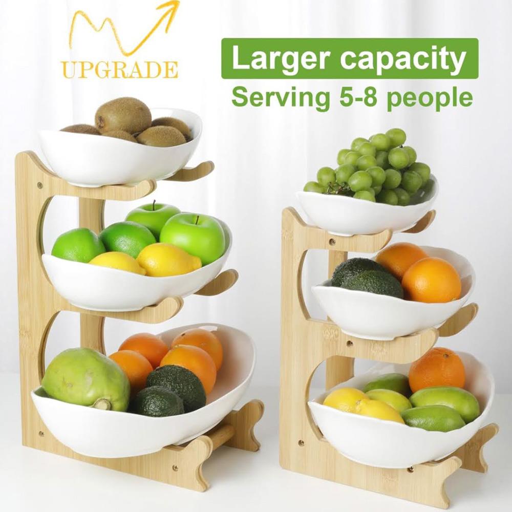 SEVEN SPARTA 3 Stöckige Obstschale Keramik Etagere für Küche Obst Aufbewahrung 3 Etagen Plus Edition