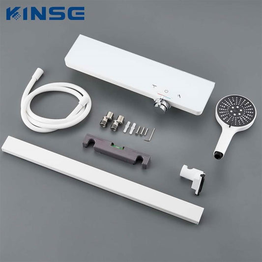 KINSE Wannenbatterie KINSE-123 Handbrause Wandeinhebelmischer Dusche Rückenbrause 4 Funktionen Brausebatterie Auslauf weiß