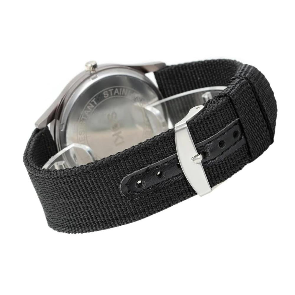 Jewelrywe Analoge Armbanduhr JW-1234 mit Kalender, leuchtendes Zifferblatt, Nylongeflecht, Stoff, Segeltuch, Armband, Legierung, Herren/Damen, Schwarz