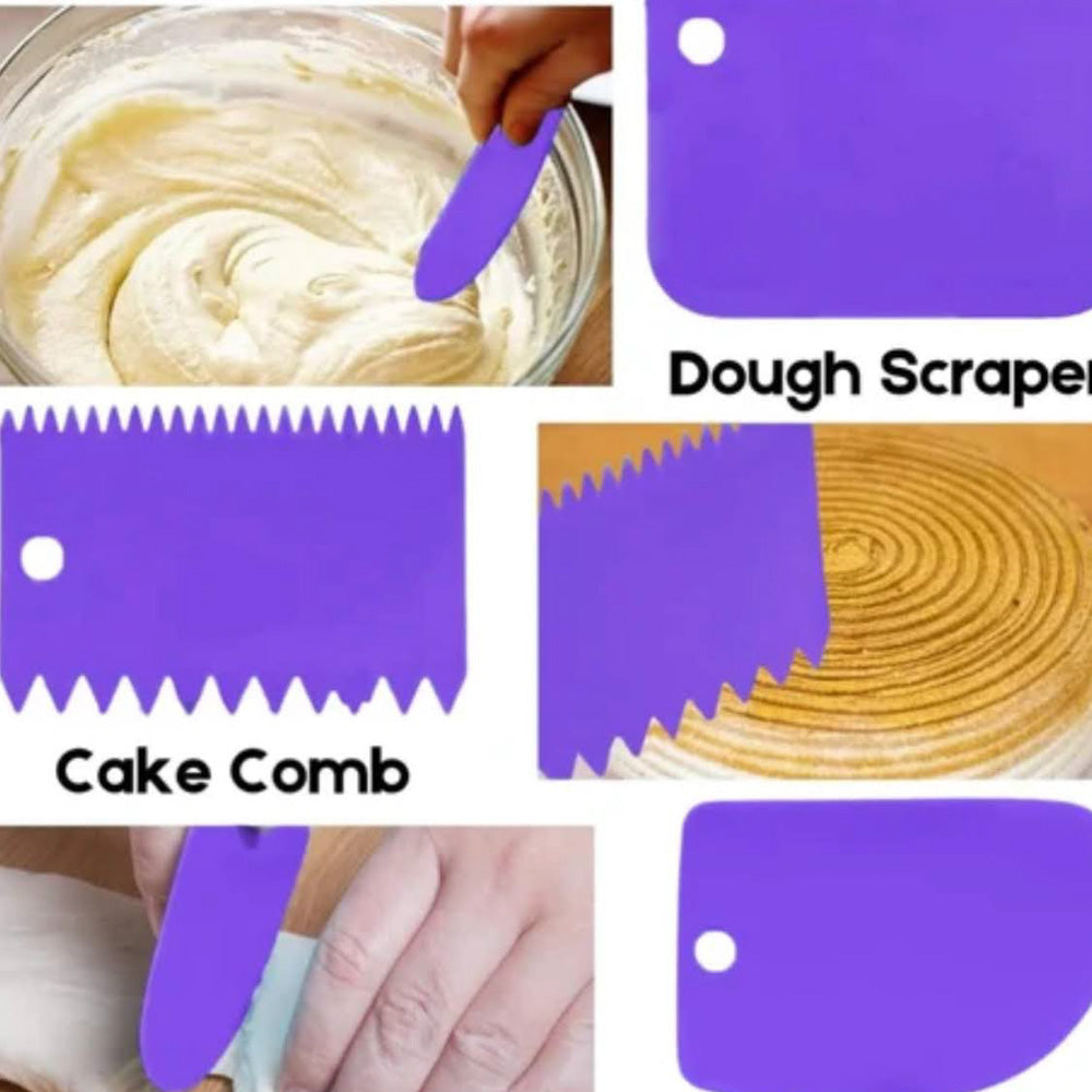 SURDOCA Dough Scraper Dough Card Dough Cutter Dough Spatula 3 PCs BPA Free Flexible Silicone Anti-Slip Purple