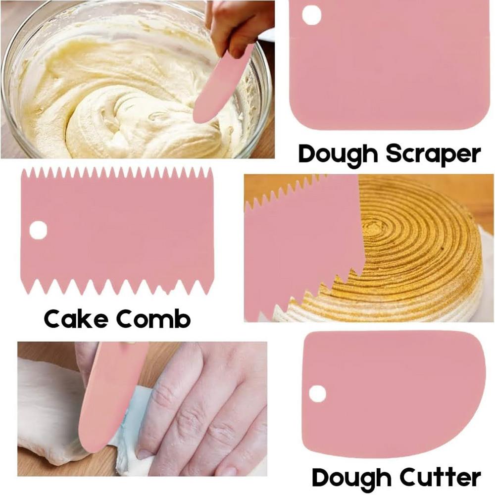 SURDOCA Dough Scraper Dough Card Dough Cutter 3 PCs BPA Free PE Plastic Flexible with Sharp Edge and Anti-Slip Silicone