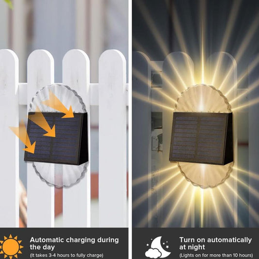 BXROIU Solar Zaunleuchten BXROIU-6 Warm Weiß solar Wasserdichte Wandleuchten für Hof Terrasse Garten Beleuchtung Dekoration 6 Stück