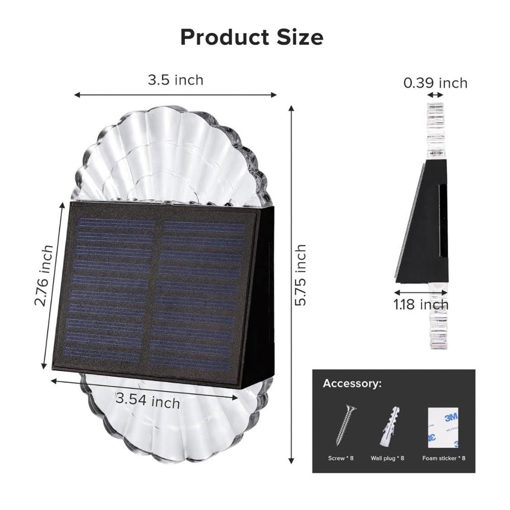BXROIU Solar Zaunleuchten BXROIU-6 Warm Weiß solar Wasserdichte Wandleuchten für Hof Terrasse Garten Beleuchtung Dekoration 6 Stück