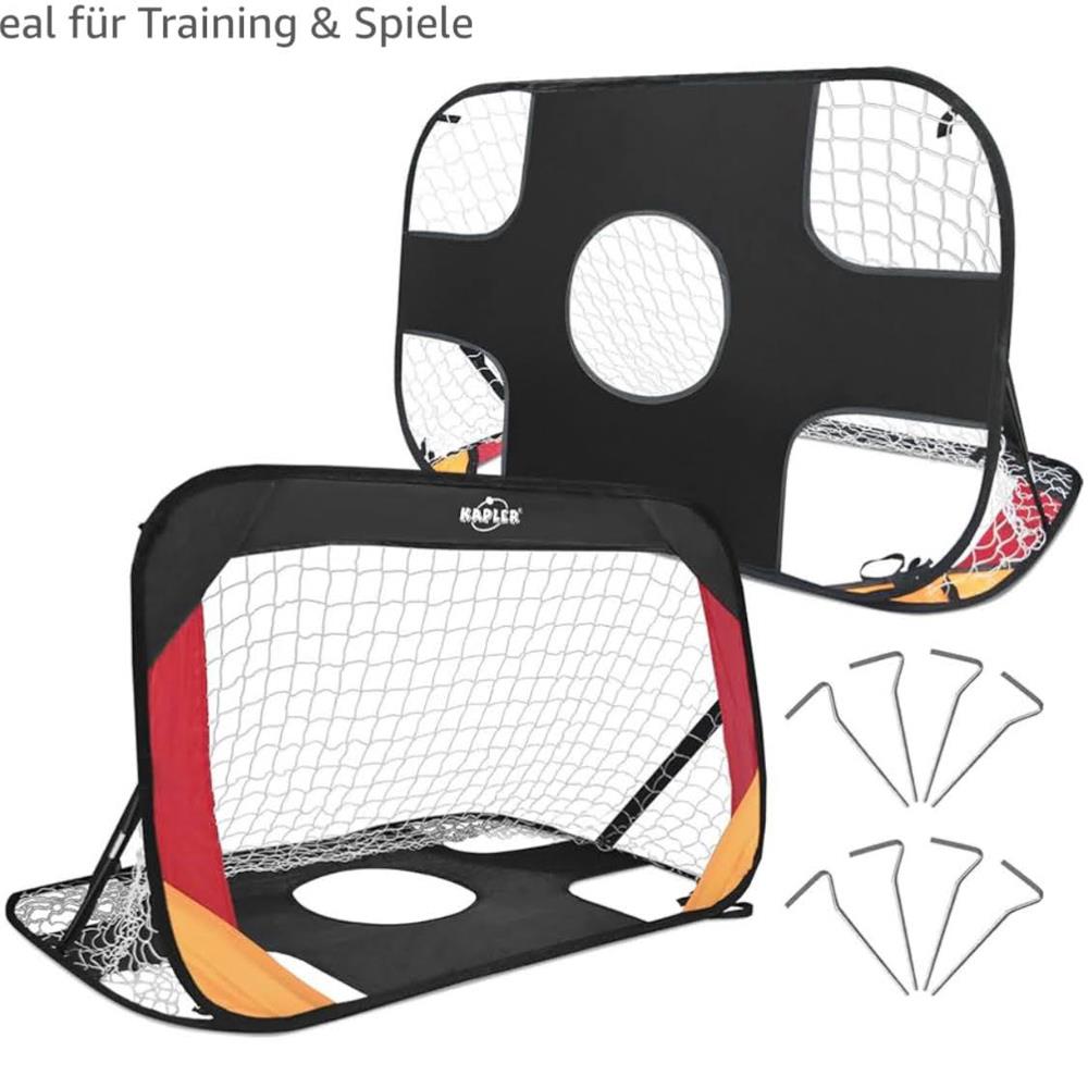 KAIDIDA Mini-Fußballtore faltbar 2er-Set 75x75x120cm mit Torwand für Kinder, Outdoor mit Tragetasche, Polyester für Garten und Strand
