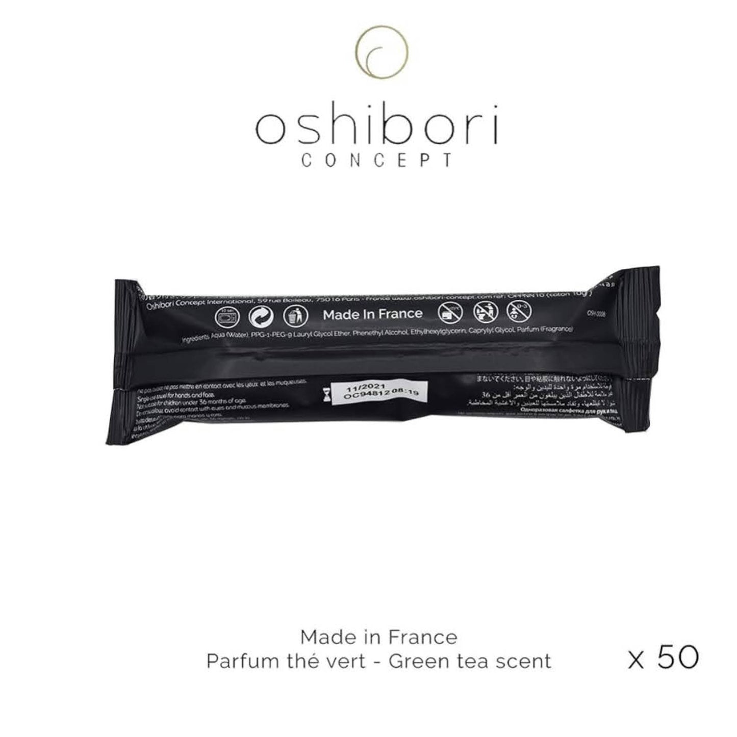 Erfrischendes Oshibori, 10g, Schwarz, 50 Stück – Hygienische Handtücher für Gastronomie, feuchtigkeitsspendend und erfrischend.