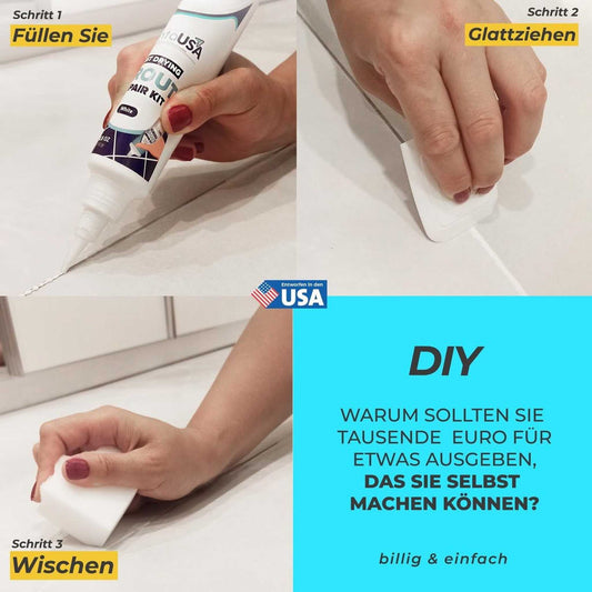 PentaUSA Fliesenfugen-Reparaturset, Grau, Fugenfüller, dreifacher Schutz, schnell trocknend, erneuert Fugenlinien, 250 g.