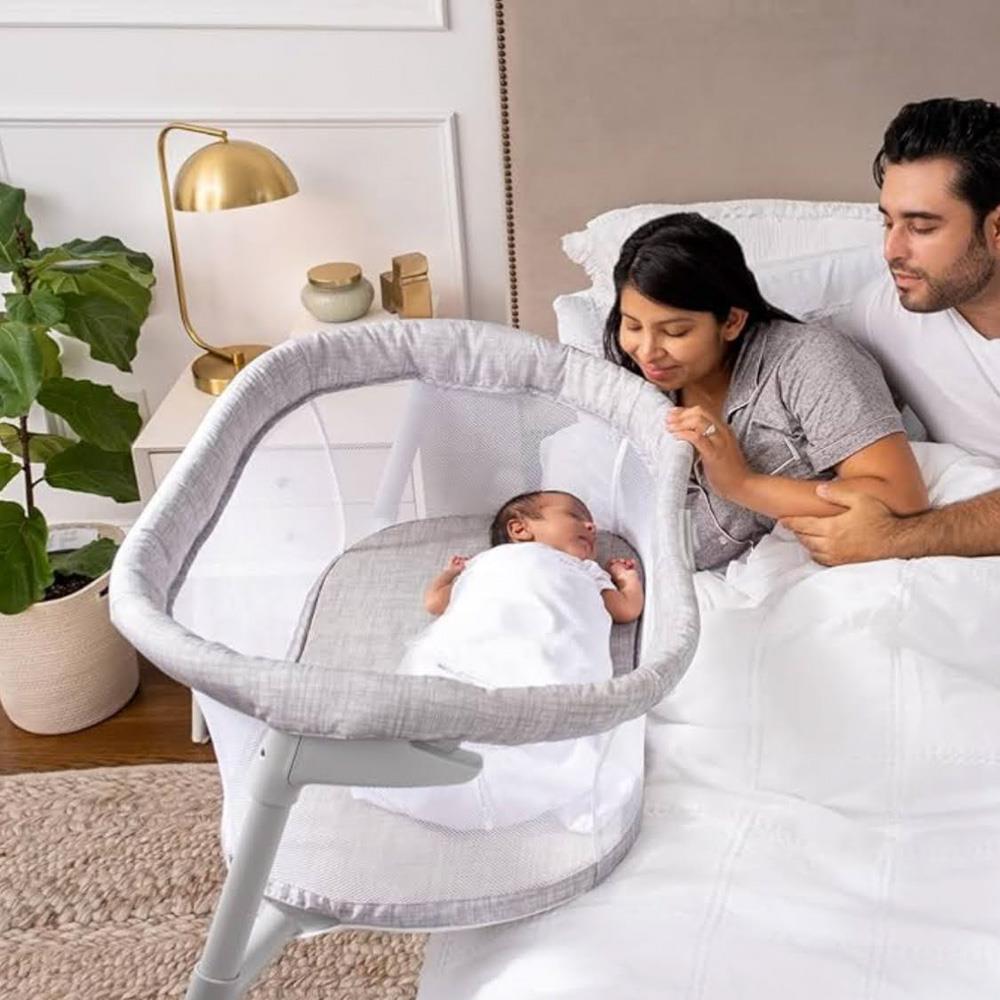 HALO Baby Flex BassiNest verstellbarer Reise-Kinderwagen leicht zusammenklappbar mit Matratze Tragetasche Heather Weave