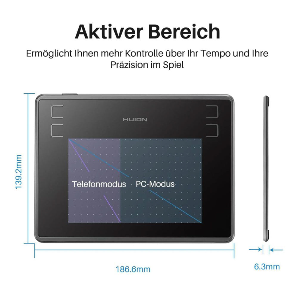 HUION Inspiroy H430P Grafiktablet, Modellnr H430P, Grafiktablett, 4,8 x 3 Zoll Arbeitsbereich, batterieloser Stift, unterstützt Mac, Windows, Android und OSU, ideal für Homeoffice und unterwegs