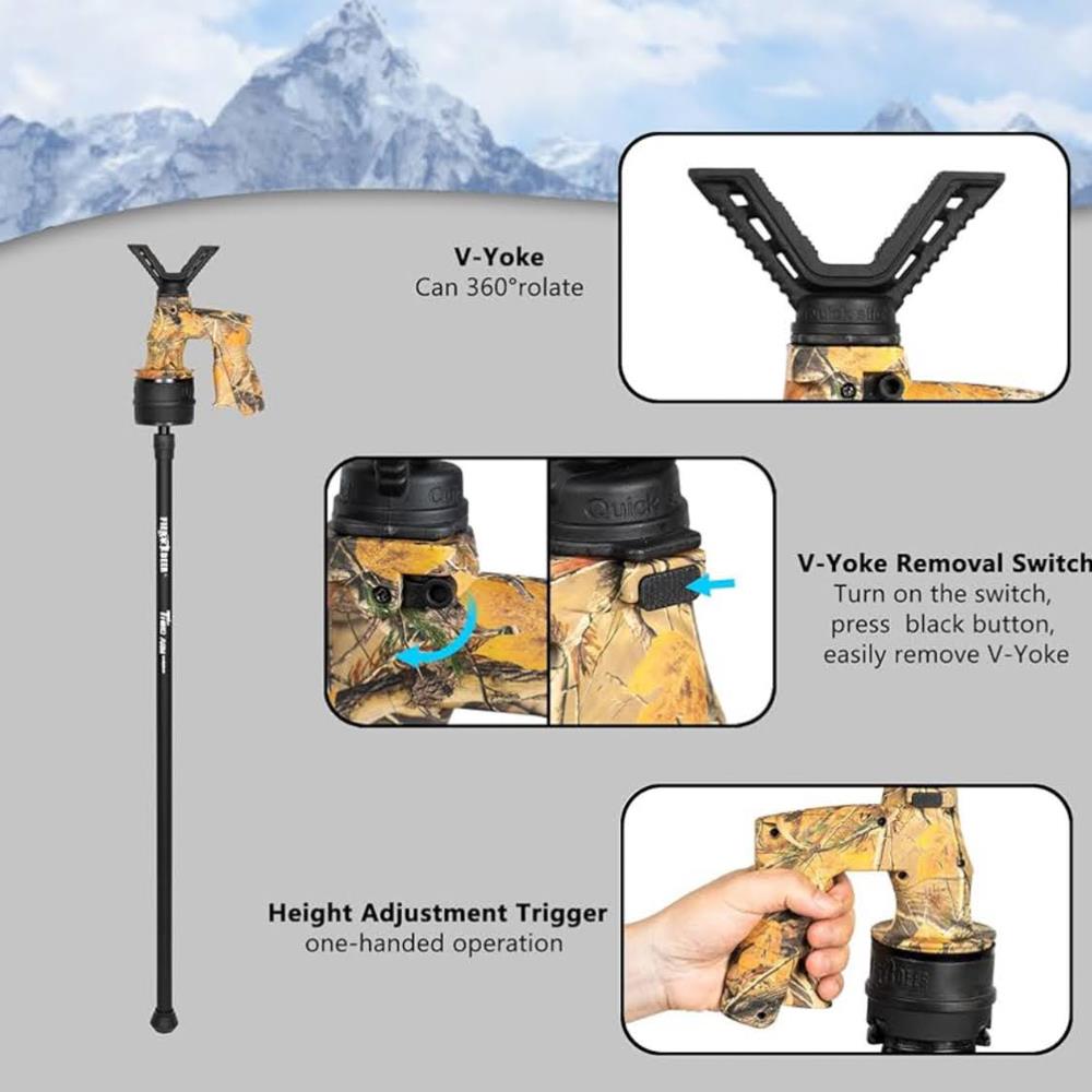 FIERY DEER Gen6 Schießstock & Zielstock Jagd Professionelle Leichte Gewehrauflage 360° Drehbarer V-Yoke Aluminium