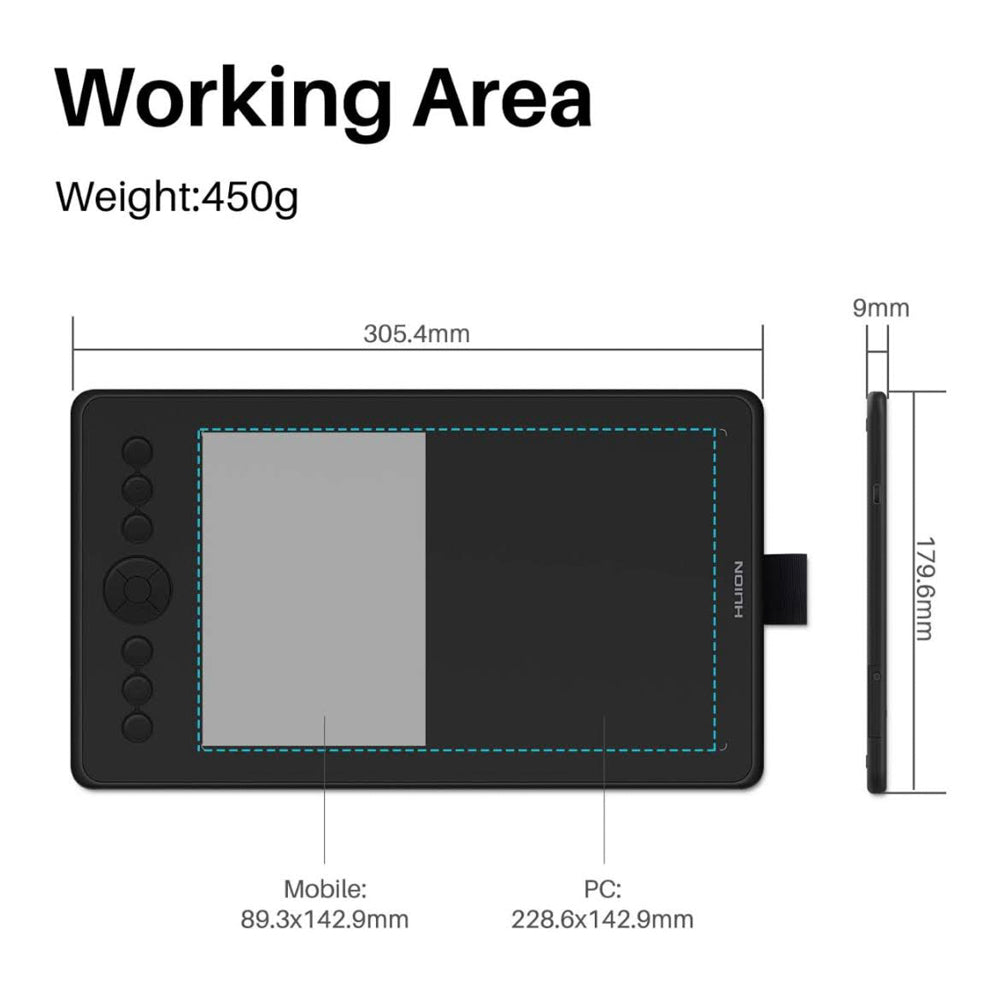 Huion Inspiroy Ink H320M Zeichentablett, Modellnr: H320M, Produkttyp: Zeichentablett, Merkmale: Doppelzweck-LCD-Schreibtablett, 8192 Druckstufen, Akku, Neigefunktion, Unterstützung für Android, inklusive Sleeve Bag in Schwarz