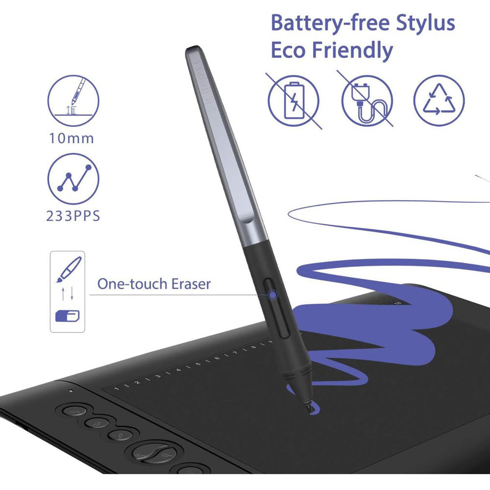 HUION H610PRO V2 Grafiktablett, Modellnr: H610PRO V2, Produkttyp: Grafiktablett, Merkmale: Batteriefreier Stift mit ±60° Neigungsfunktion, 10 x 6 Zoll, kompatibel mit Mac, Windows und Android, ideal für Homeoffice und Fernlernen.