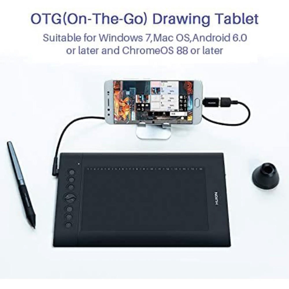 HUION H610PRO V2 Grafiktablett, Modellnr: H610PRO V2, Produkttyp: Grafiktablett, Merkmale: Batteriefreier Stift mit ±60° Neigungsfunktion, 10 x 6 Zoll, kompatibel mit Mac, Windows und Android, ideal für Homeoffice und Fernlernen.