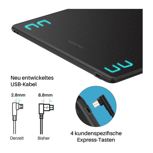 HUION HS64 Grafiktablett 4 Express-Tasten 8192 Druckempfindlicher Stift 6,3 x 4 Zoll Zeichentablett für Win Mac Android Ideal für Digitale Kunst Malerei und Design