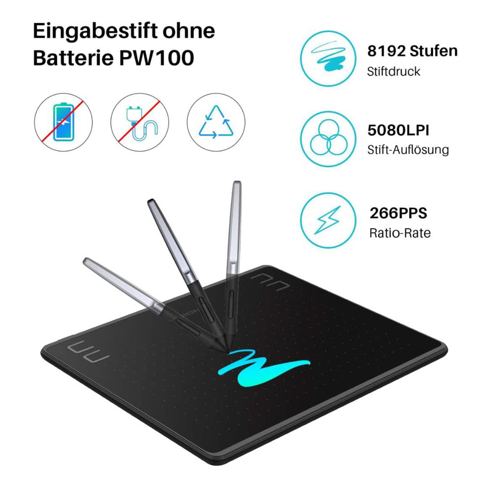 HUION HS64 Grafiktablett 4 Express-Tasten 8192 Druckempfindlicher Stift 6,3 x 4 Zoll Zeichentablett für Win Mac Android Ideal für Digitale Kunst Malerei und Design