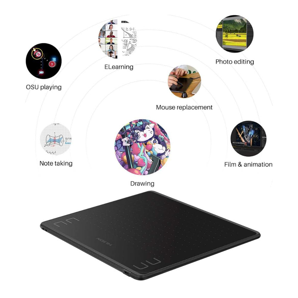 HUION HS64 Grafiktablett 4 Express-Tasten 8192 Druckempfindlicher Stift 6,3 x 4 Zoll Zeichentablett für Win Mac Android Ideal für Digitale Kunst Malerei und Design