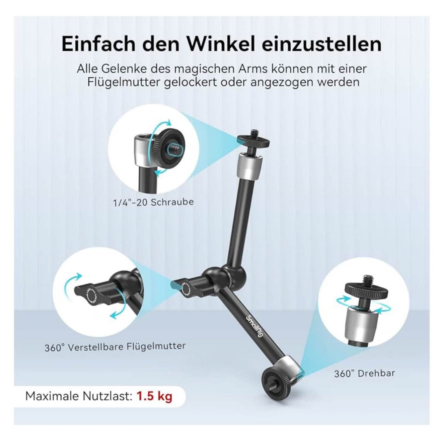 SMALLRIG 10 Zoll Magic Arm, KBUM2732B, Monitorhalterung, flexibler Arm mit Super Clamp für LED Licht.