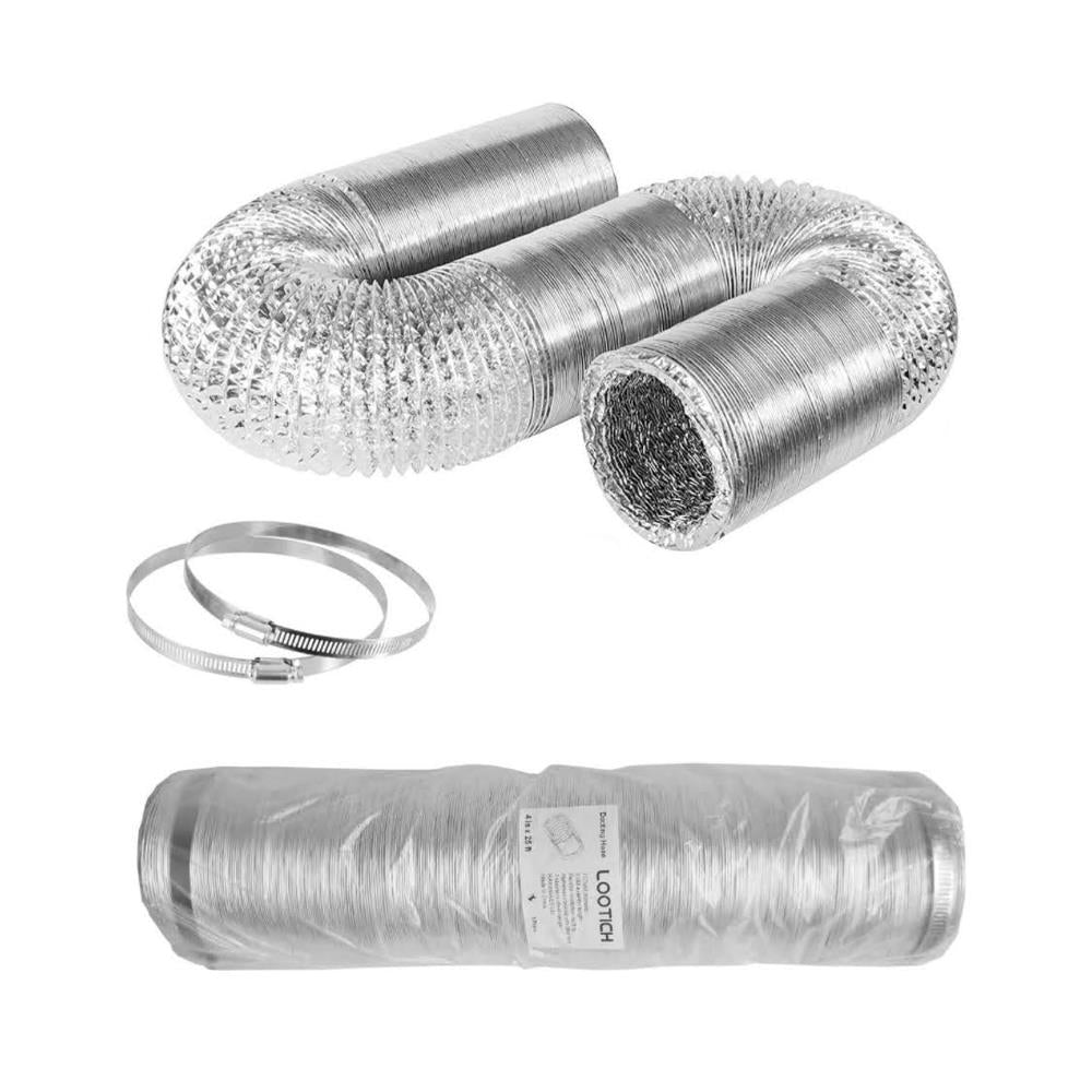 LOOTICH Aluflexrohr Ř102mm Länge 8m Abluftschlauch Flexibel Aluminium Rohr Flexschlauch für HVAC Lüftung mit 2 Stück Edelstahl Schlauchschelle