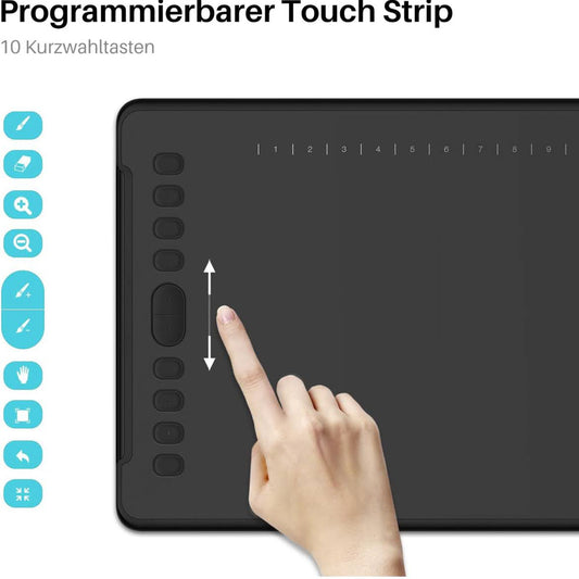 HUION Inspiroy H1161 Grafiktablett 11x6 Zoll Zeichentablett mit 10 Benutzerdefinierten Express-Tasten und 1 Touch-Strip Stifttablett für Online-Fernarbeit OSU Pen Tablet für Windows Mac Chromebook