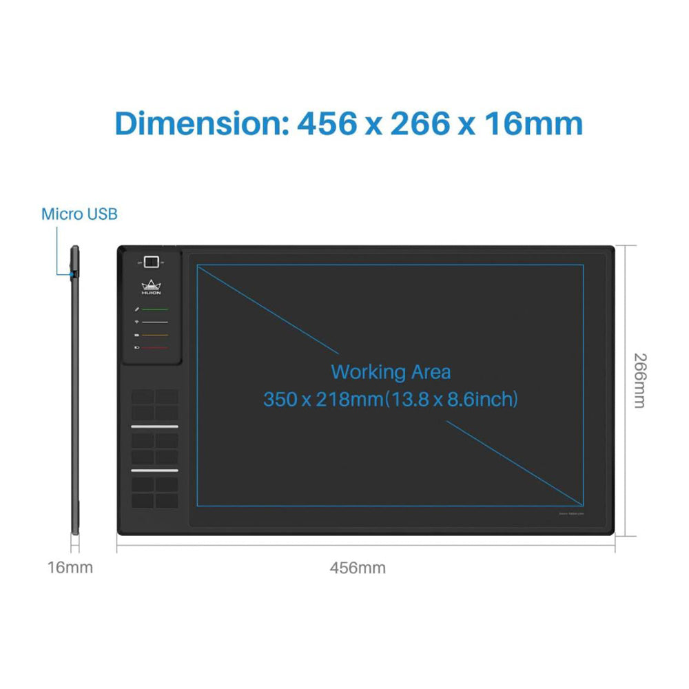 HUION WH1409 Bluetooth Grafiktablett 13.8x8.6 inch großes Zeichentablett zum Zeichnen Gestalten Arbeiten mit Mac PC und Mobilgeräten