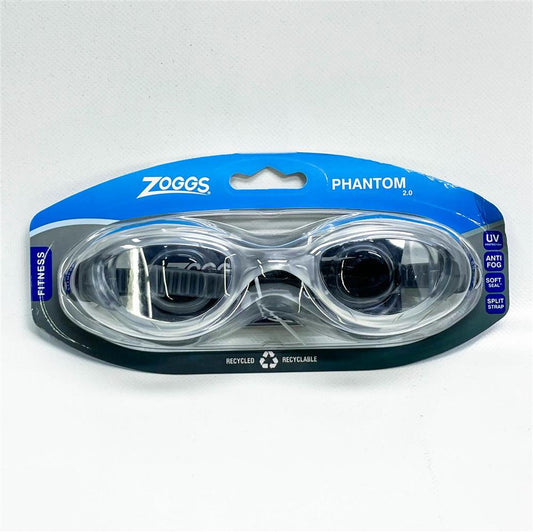 ZOGGS PHANTOM 2.0, Schwimmbrille, klares Grau, anti-beschlag, UV-Schutz, komfortable Passform, ideal für Training und Wettkampf.