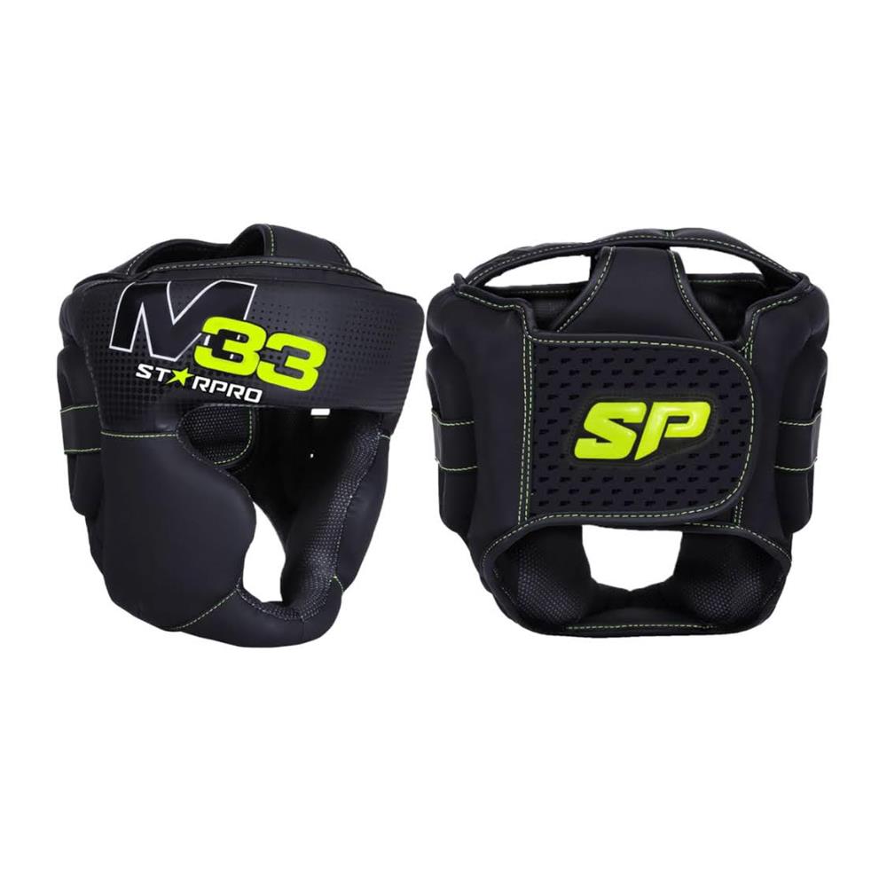 Starpro M33 Boxkopfschutz L – mattiertes Kunstleder Kopf- und Wangenschutz für Sparring Boxen Muay Thai Kickboxen Training Kämpfen – für Männer und Frauen – Schwarz Grün