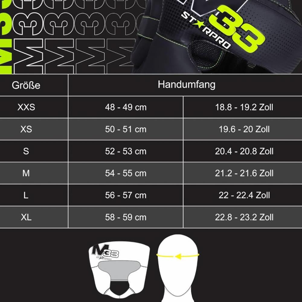 Starpro M33 Boxkopfschutz L – mattiertes Kunstleder Kopf- und Wangenschutz für Sparring Boxen Muay Thai Kickboxen Training Kämpfen – für Männer und Frauen – Schwarz Grün