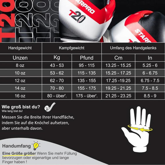 Starpro T20 Boxhandschuhe 14oz PU-Leder Training Sparring Muay Thai Kickboxen Fitness für Männer und Frauen