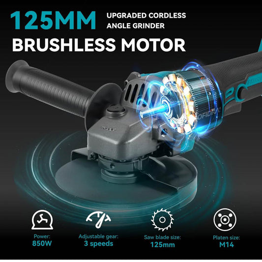 Yofidra 125mm Akku Winkelschleifer, 3 Gang, 21V, 5600rpm, inkl. 2x 3.0Ah Akku, 3 Trennscheiben, ideal für Metall, Fliesen, Stein.