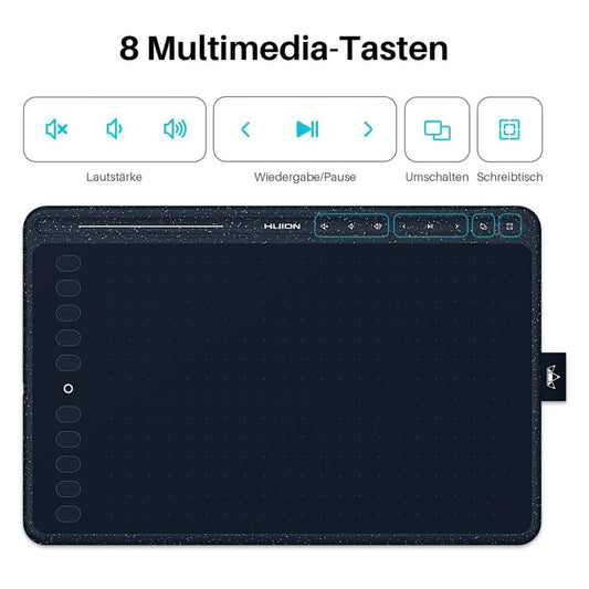 HUION HS611 Grafiktablett 10,2 x 6,36 Zoll ideal für digitale Kunst, 8 Multimedia-Tasten, 10 Express-Tasten, Touch Strip, kompatibel mit Win, Mac, Android in Sternblau