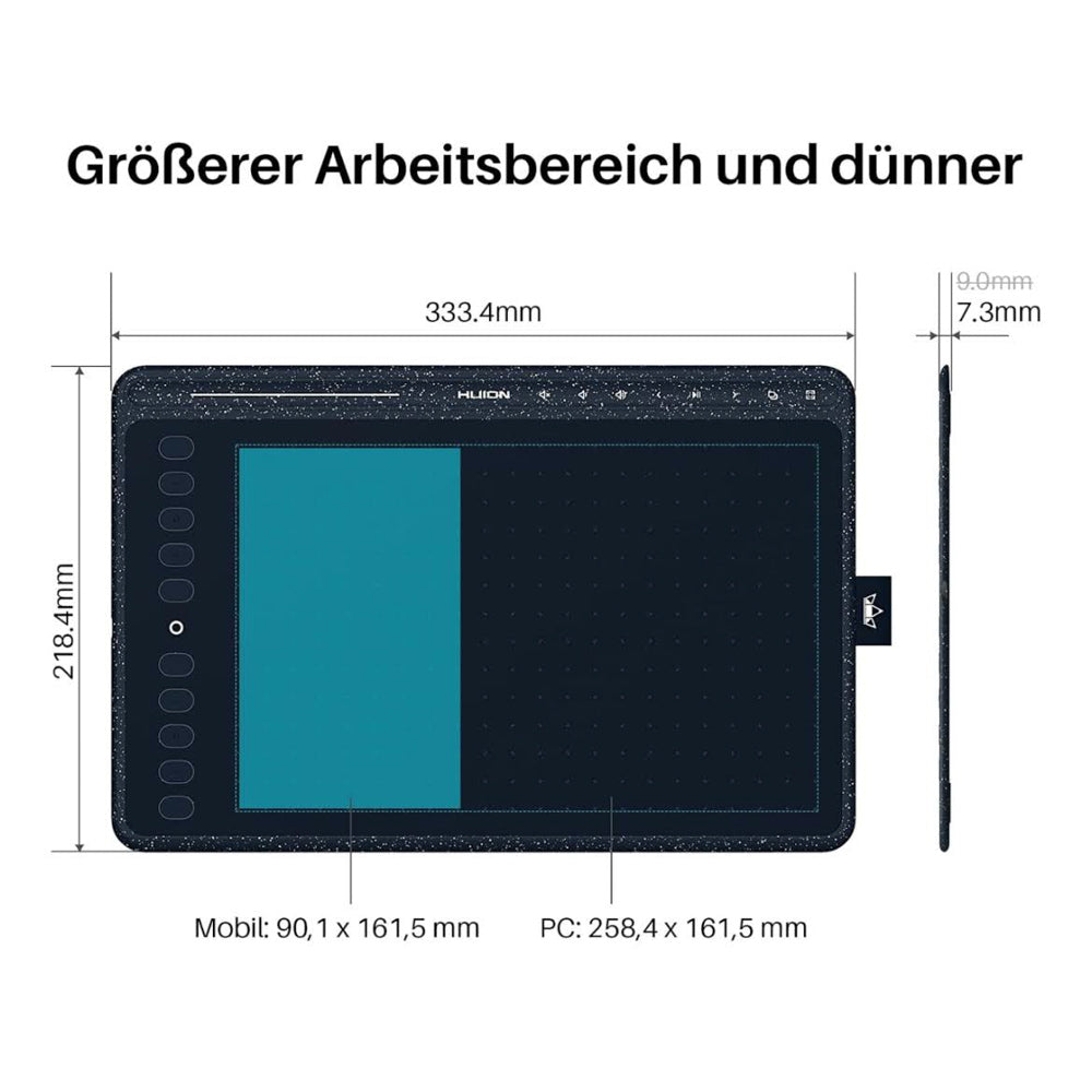 HUION HS611 Grafiktablett 10,2 x 6,36 Zoll ideal für digitale Kunst, 8 Multimedia-Tasten, 10 Express-Tasten, Touch Strip, kompatibel mit Win, Mac, Android in Sternblau