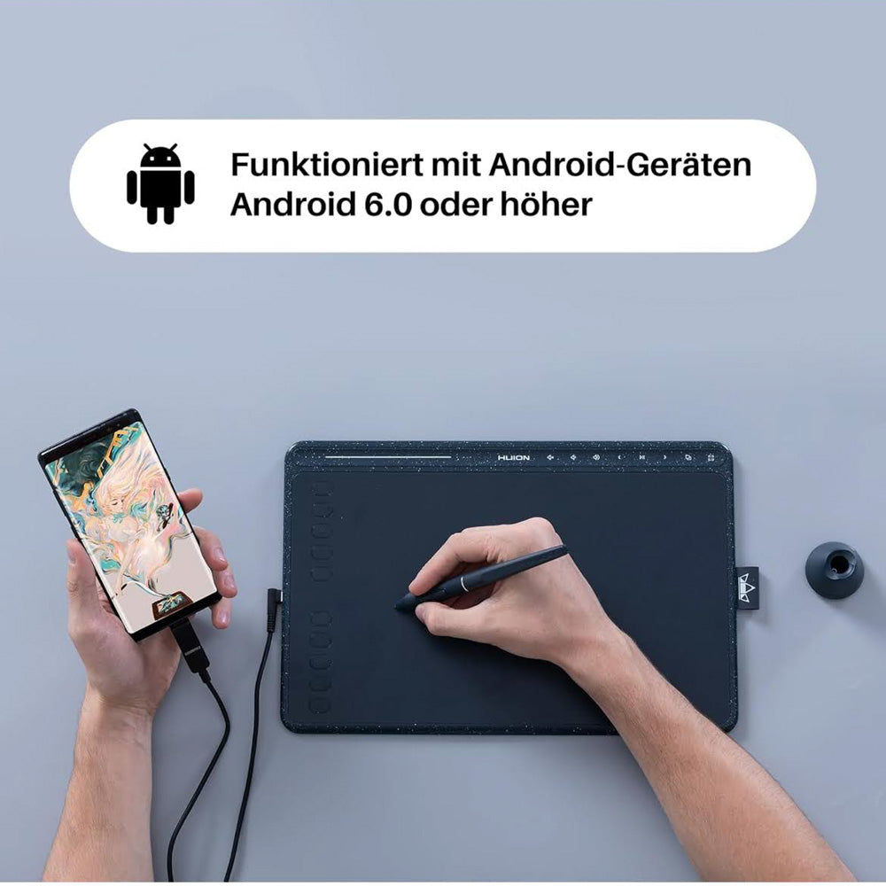 HUION HS611 Grafiktablett 10,2 x 6,36 Zoll ideal für digitale Kunst, 8 Multimedia-Tasten, 10 Express-Tasten, Touch Strip, kompatibel mit Win, Mac, Android in Sternblau
