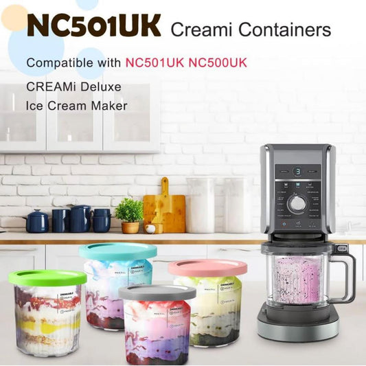 BYKITCHEN Creami Deluxe Behälter NC501EU 4 Stück Eisbehälter für Speiseeis Kompatibel mit Ninja Creami NC501EU NC500EU Eismaschinen