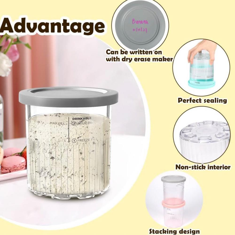 BYKITCHEN Creami Deluxe Container NC501EU 4 Pieces Ice Cream Containers Compatible with Ninja Creami NC501EU NC500EU Ice Cream Makers