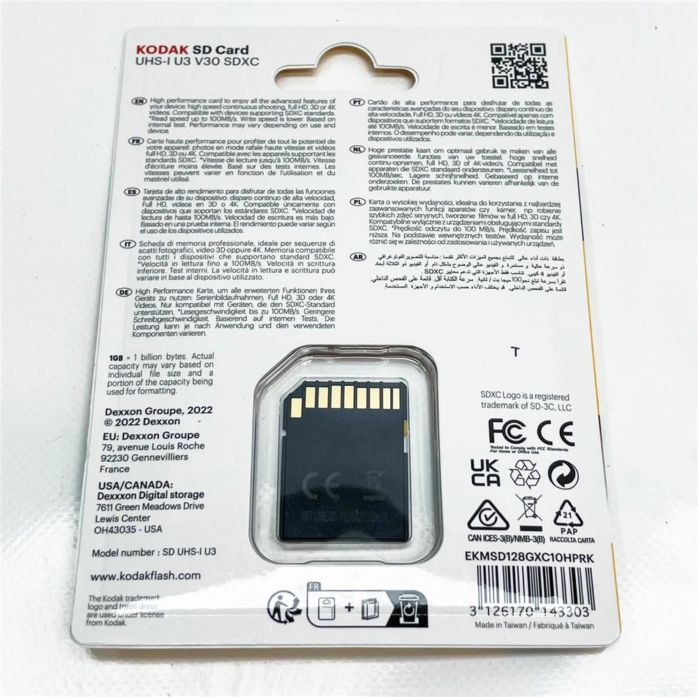 Kodak SD 128GB UHS-I U3 V30 Ultra Speicherkarte, hohe Geschwindigkeit, ideal für HD-Videos und Fotos, One Size.
