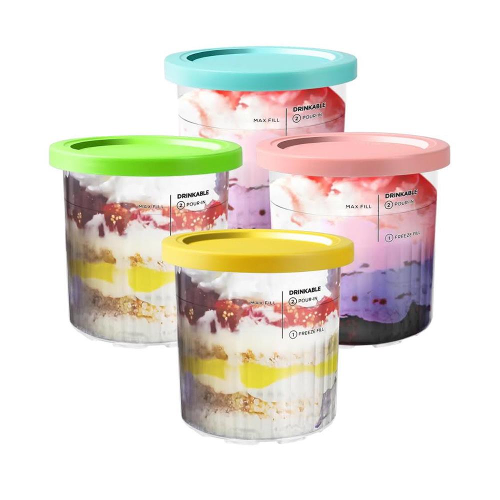 BYKITCHEN CREAMI Deluxe Behälter für Ninja NC501EU, 4 Stück Creami Behälter NC501EU, Eismaschine Creami Deluxe Zubehör, Kompatibel mit Ninja Creami Eis NC501EU NC500EU Serie Eismaschinen