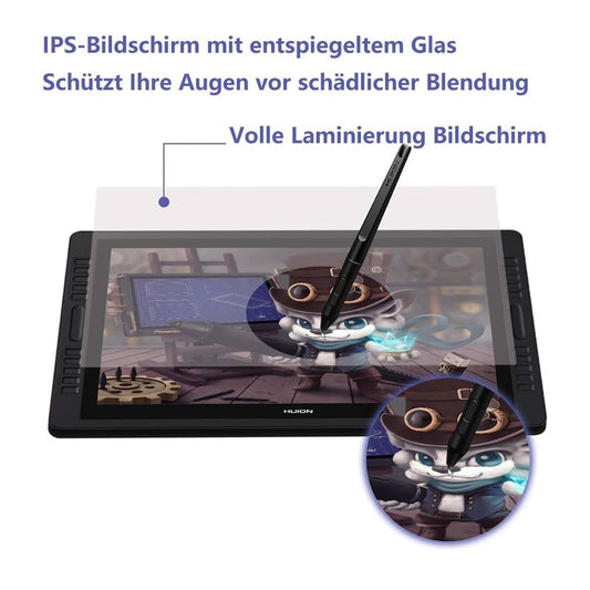 HUION Kamvas Pro 22 Grafiktablett, 21.5 Zoll, professionelles Zeichentablett, 4K UHD Display, 120% sRGB Farbraum, 8192 Druckstufen, neigungsverfügbar, ergonomisches Design, USB-C Anschluss, kompatibel mit Windows und macOS.