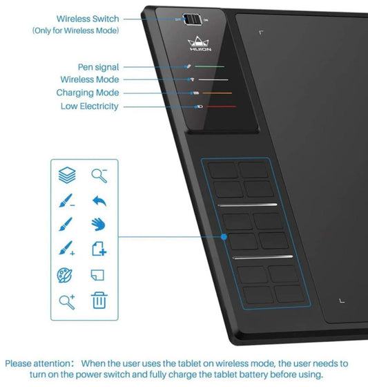 HUION WH1409 Bluetooth Grafiktablett 13.8x8.6 Zoll, kompatibel mit Mac, PC & Mobilgeräten, ideal für kreative Arbeiten